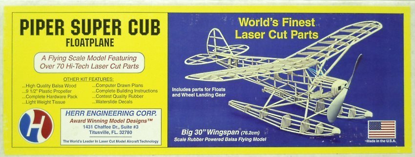 Herr Engineering Piper Super Cub On Wheels Or Floats - 30 Inch Wingspan Balsa Flying Aircraft, K-109 plastic model kit